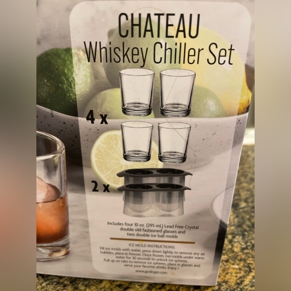 GODINGER FINE CRYSTAL CHATEAU WHISKEY CHILLER SET‎ 4 glasses 4 ice mold cavities - Picture 6 of 8